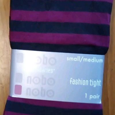 NOBO opaque TIGHTS NWT S BLACK Raspberry Stripe SMALL 5'1